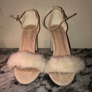 Fluffy Faux Fur Off White Heels.